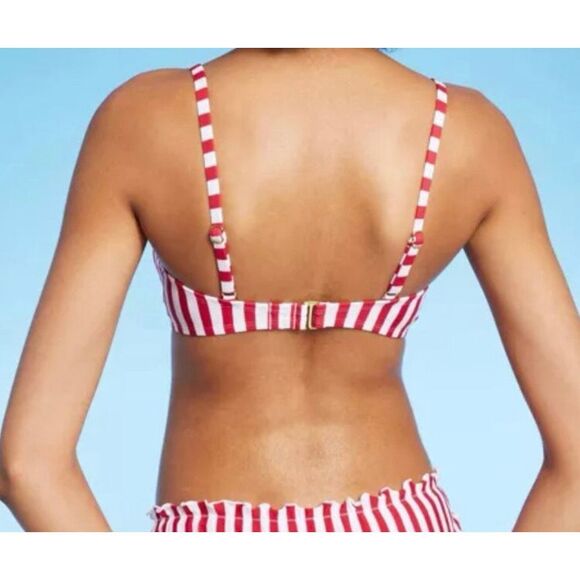 Shade & Shore NWT swim size 36D red/white striped bikini top underwire - Picture 2 of 11